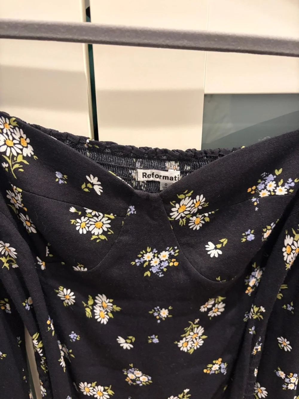 Reformation Black Daisy Puff-Sleeve Square Neck Blouse - Picture 3 of 3